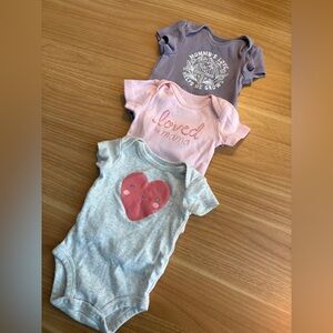 Newborn Baby Bodysuit Trio - Pink, Gray, Purple